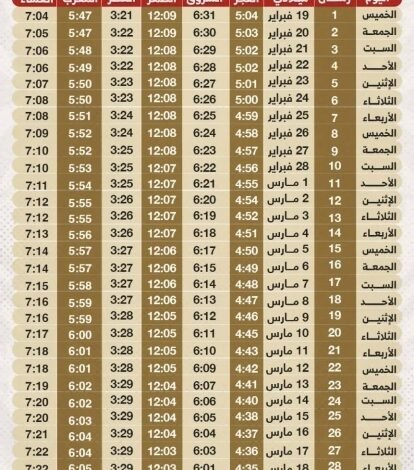 عدد ساعات الصيام في رمضان 2026